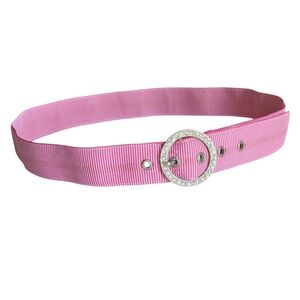 Pink Grosgrain Belt With Rhinestone Buckle